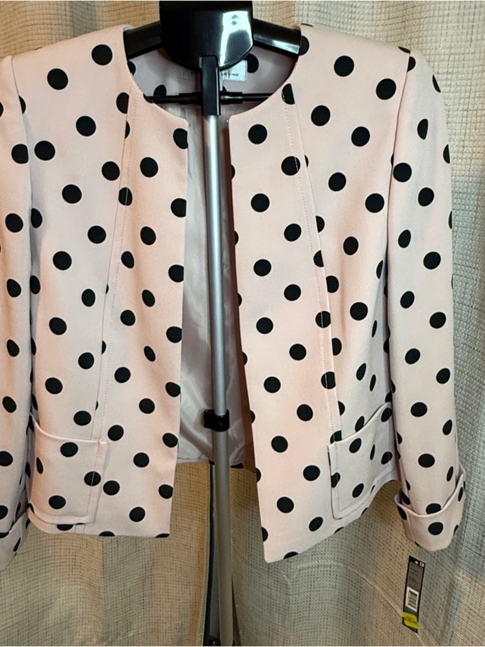 Tahari Pink Polka Dot Open Cropped Blazer